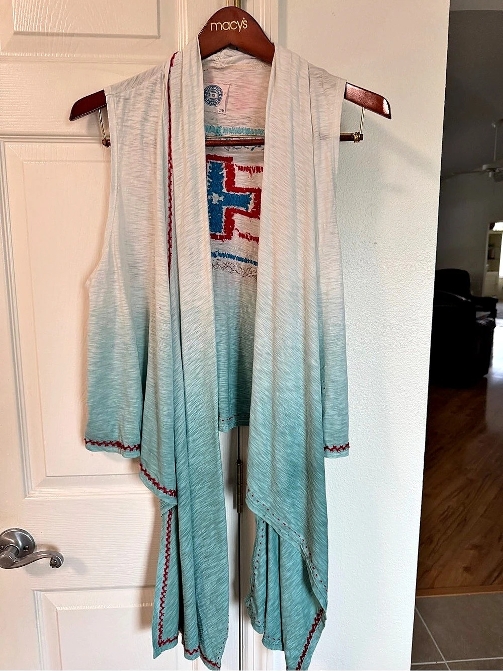 Double D Ranch Teal Ombre Southwestern Cross Duster Vest S/M